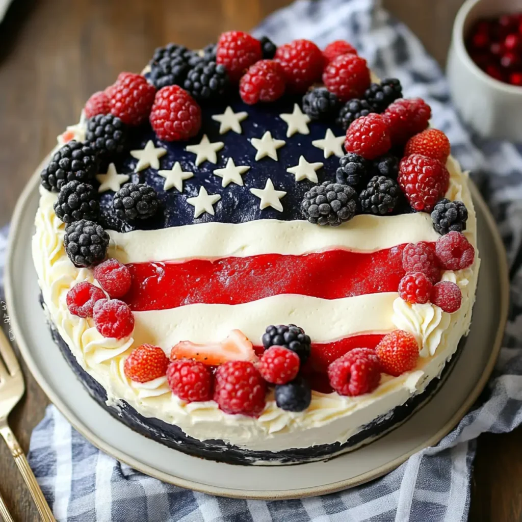 American Flag Cake with Fresh Berries