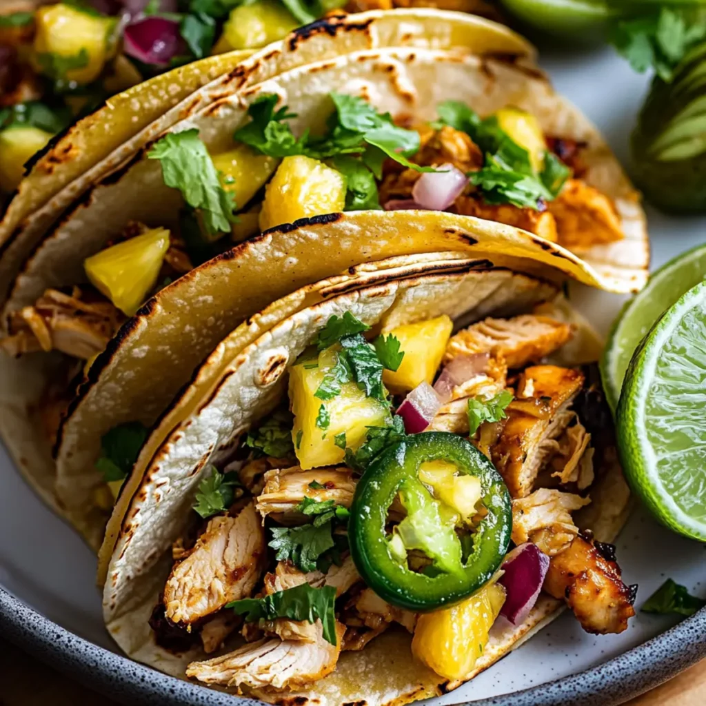 Hawaiian Chicken Tacos with Jalapeño Pineapple Salsa